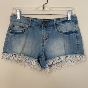 Forever 21 Light Wash Lace Jean Shorts